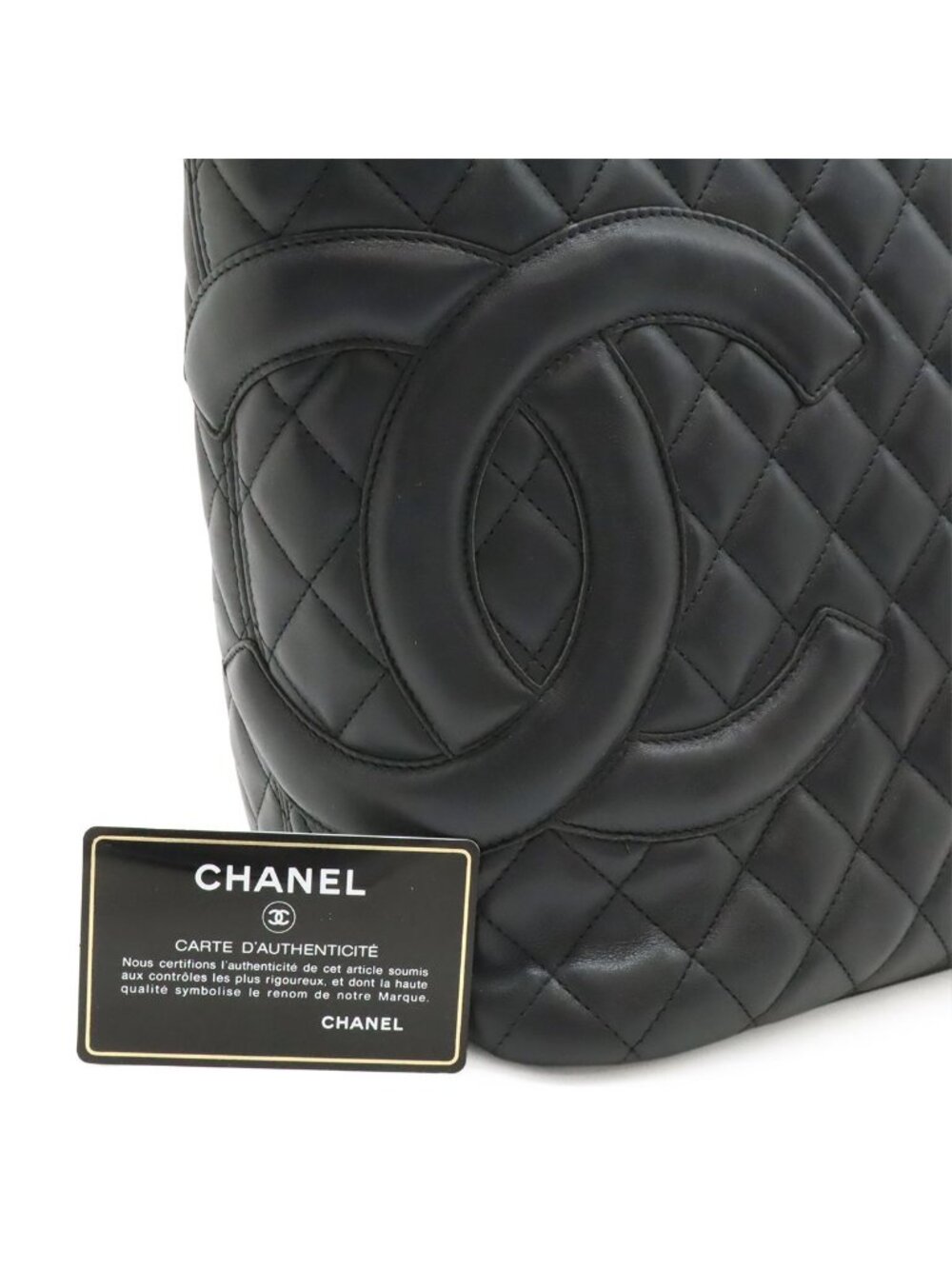 Chanel Cambon Line CC Logo Large Tote Shoulder Bag Soft Calf Black Pink Silver - Picture 9 of 9